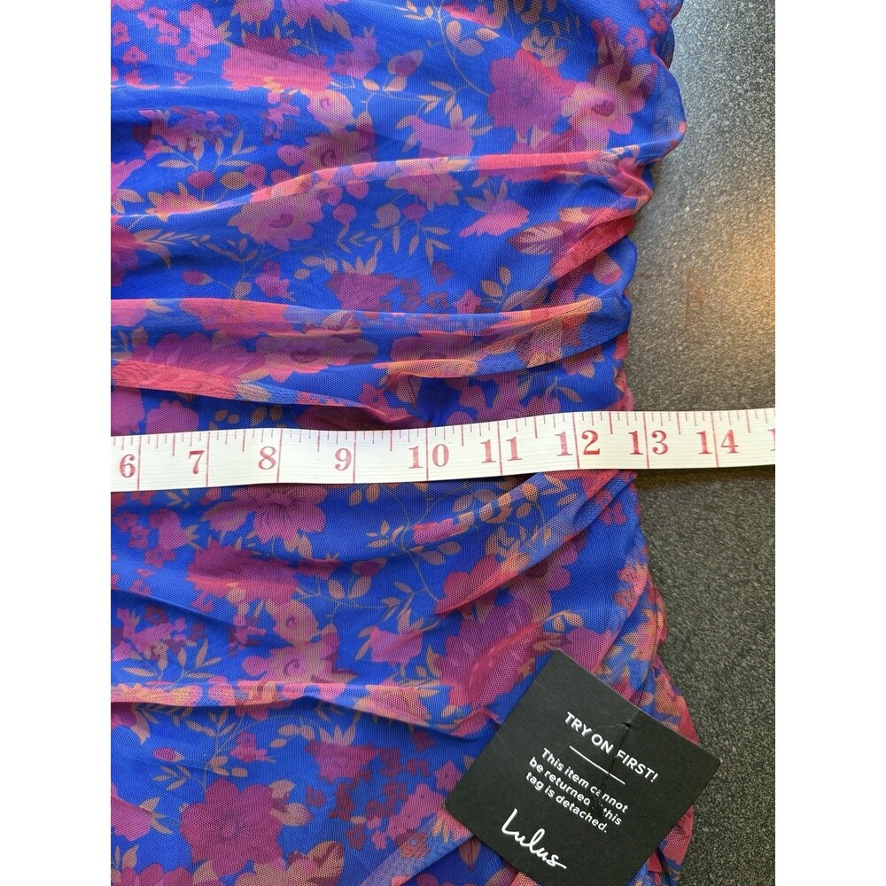 NWT Lulus Mesmerizing Flirt Ruched Mesh Floral Mini Dress M Strapless Y2K - Picture 6 of 12